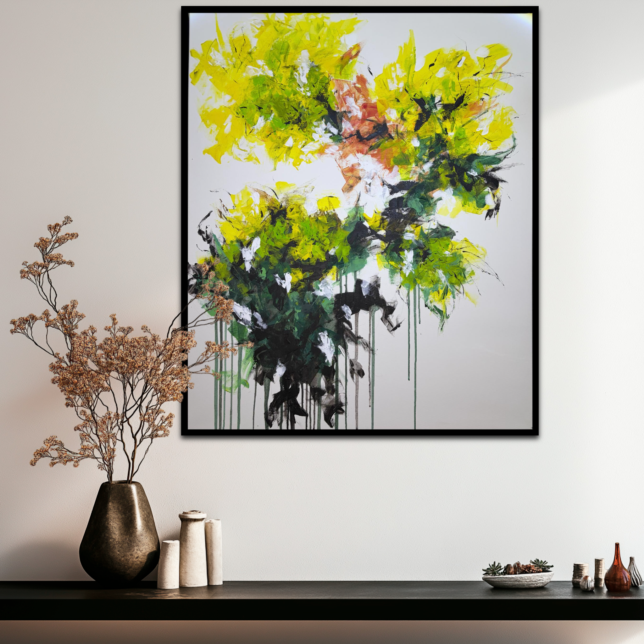 Painting shown in a calm interior